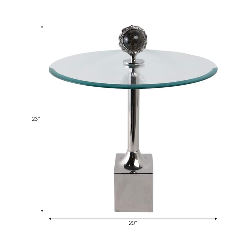 Glass Top Accent Side Table with Sculptural Base Round Modern Design - 20" x 20" x 23"