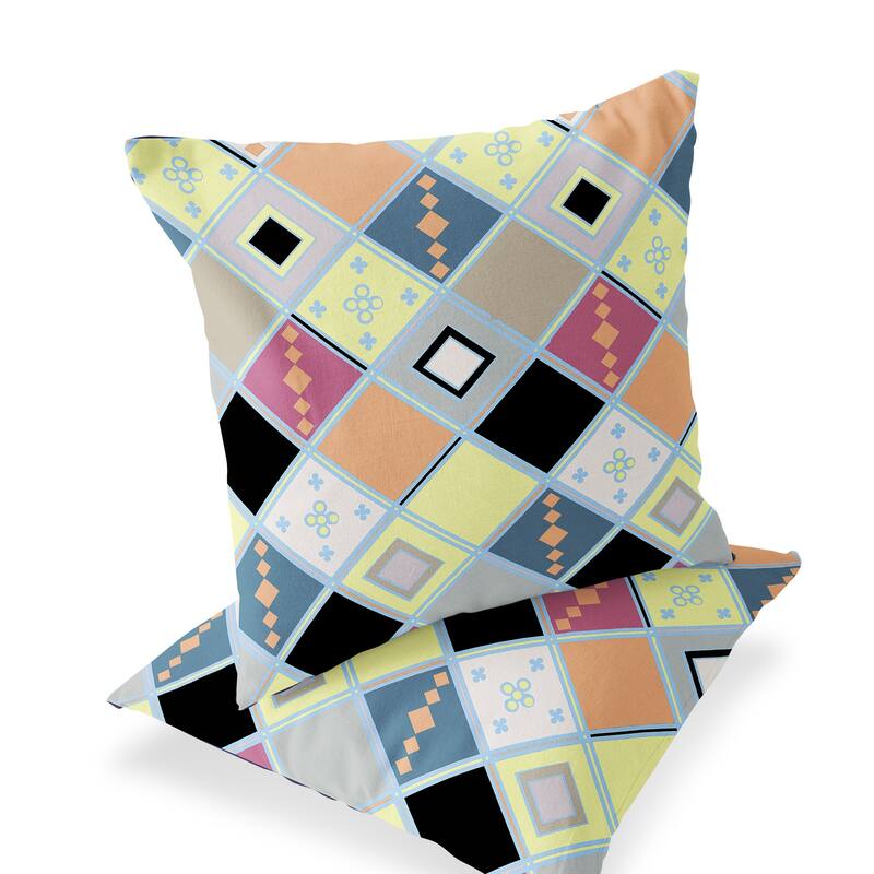 HomeRoots Set of Two 16" X 16" Yellow and Black Blown Seam Diamond Indoor Outdoor Throw Pillow - 16.00' X '16.00' X '5.00