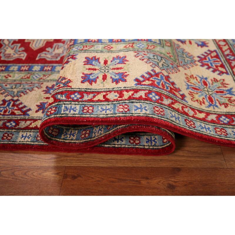 Geometric Red Kazak Rug Handmade Oriental Wool Carpet - 5'1" x 6'9"