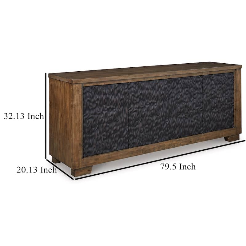 Wain TV Media Console, 3 Cabinets, Brown and Black Wood, 80 Inch