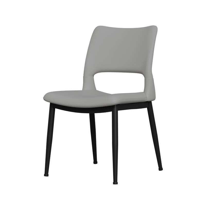 Modern minimalist grey PU leather Dining Chairs Set of 2, comfortable backrest design, metal leg support
