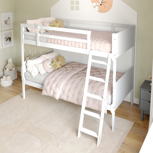 slide 2 of 70, Convertible Solid Wood Bunk Bed Frame for Kids with Ladder, No Box Spring Needed White - Twin