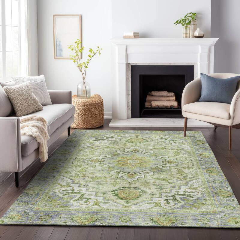 Machine Washable Indoor/Outdoor Traditional Vintage Chantille Rug
