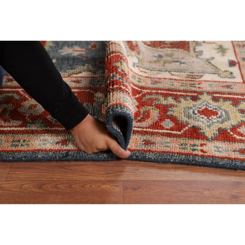 Blue & Orange Heriz Serapi Indian Area Rug Hand-Knotted Wool Carpet - 7'11"x 9'10"