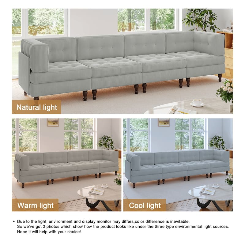 UIXE 4-Piece Corduroy Upholstered Modular Sectional Sofa for Living Room