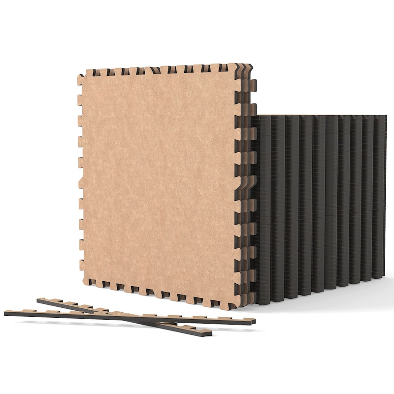 Costway 25/50 Pack-100/200 Sq.Ft. Foam Floor Tiles Interlocking Carpet - See Details - Light Brown-50 Pack