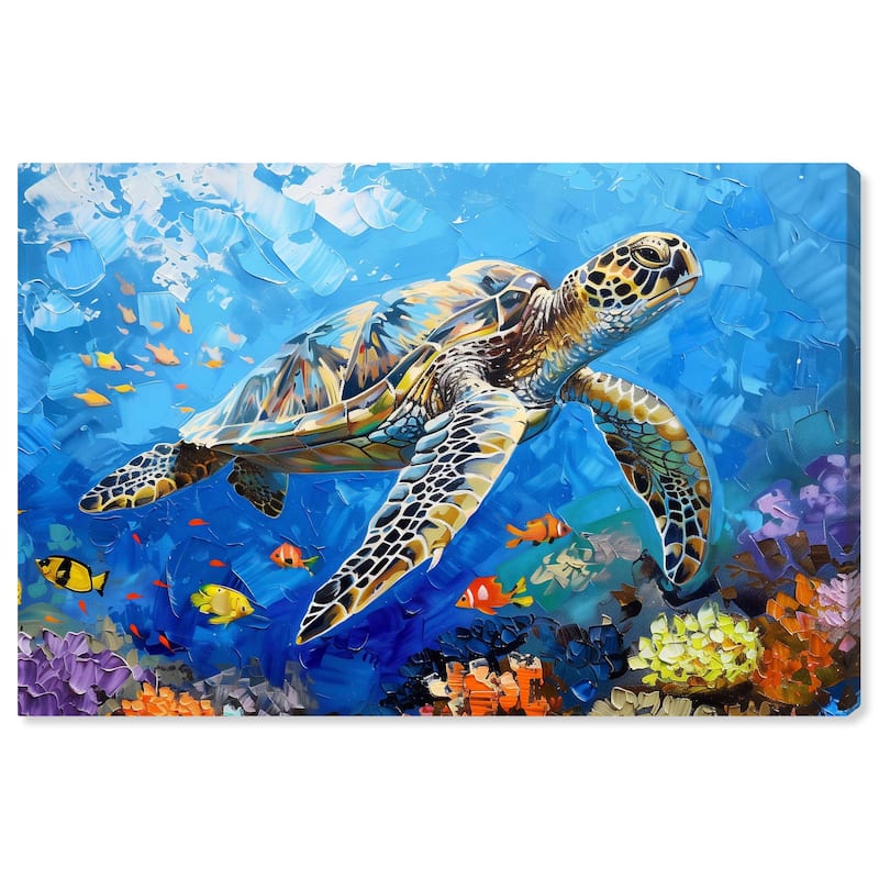 Art Remedy Turtle Swimming Gallery Wrapped Colorful Coastal 1 Piece Canvas Wall Art - 15 x 10