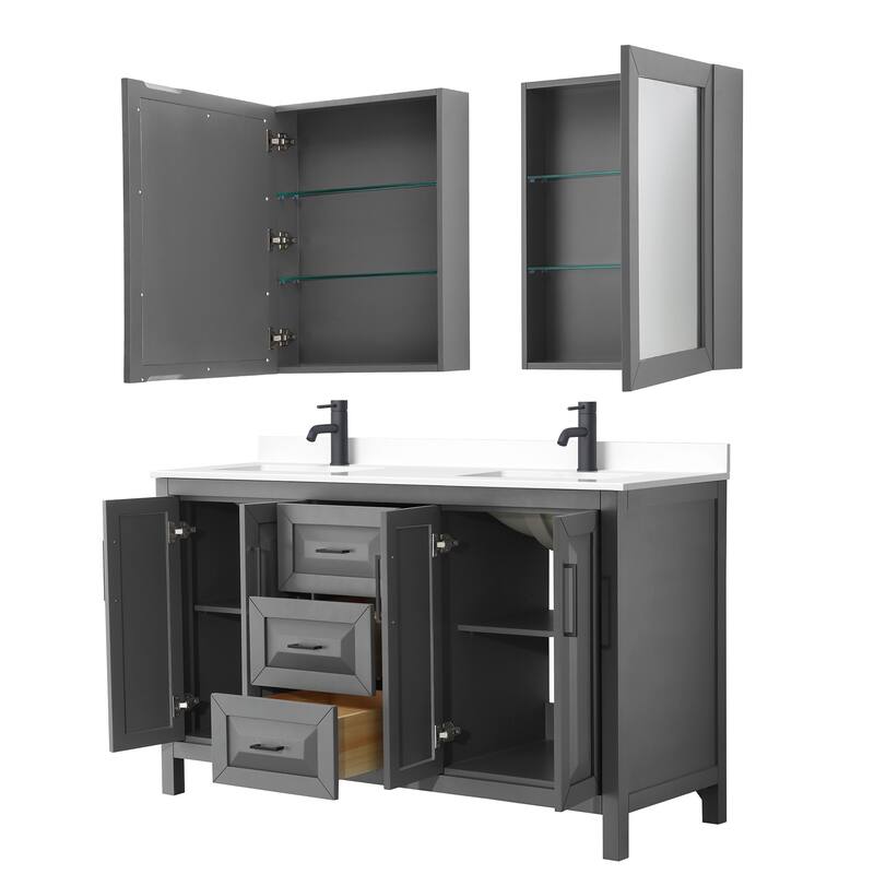 Daria 60 Inch Double Vanity, Cultured Marble Top, Medicine Cabinets