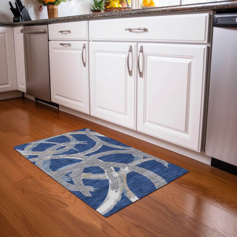 Machine Washable Indoor/ Outdoor Abstract Contemporary Chantille Rug