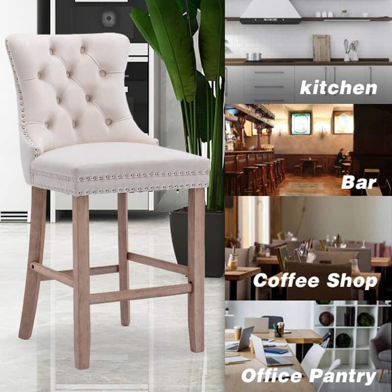Wing Back Velvet Tufted Nailhead Barstools(Set of 4)