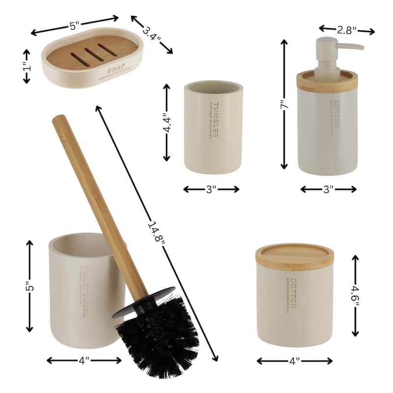 Bathroom Essentials Set Natural Bamboo Bath Set Accessories 5 pieces