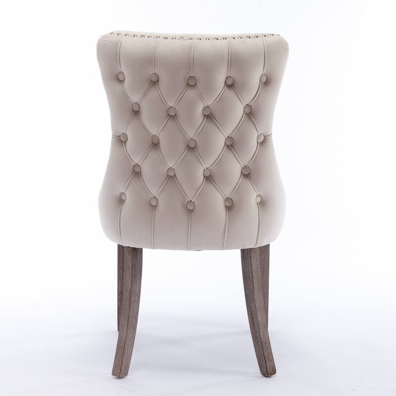 Upholstered Wing-Back Dining Chair with Backstitching Nailhead Trim and Solid Wood Legs,Set of 2