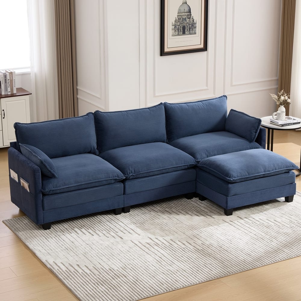 102.95" L-Shaped Corduroy Sectional Sofa with Movable Ottoman