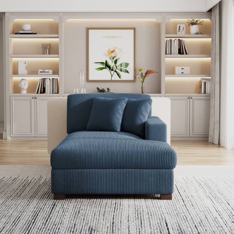 Modern Corduroy Indoor Chaise Lounge Couch with Pillows
