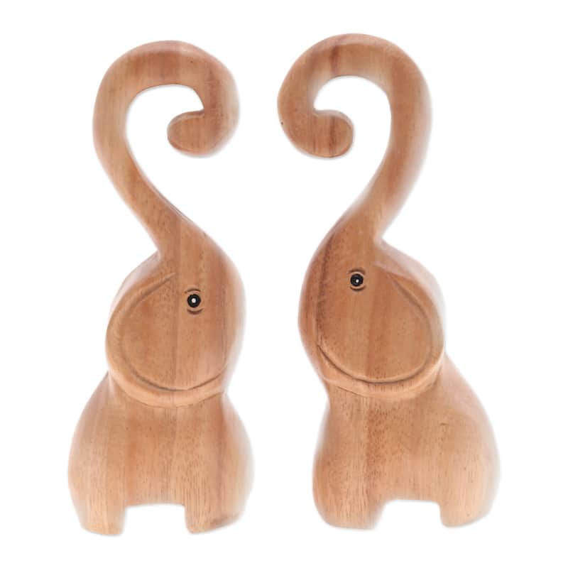Novica Handmade Twin Elephant Heart Wood Sculptures (Set Of 2)