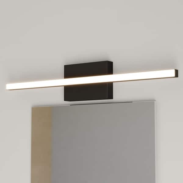slide 2 of 11, Ashburn 1-Light 24 inch Wide Matte Black Bathroom Vanity Lighting Fixture, Frosted White Shade, Dimmable, Wall Mounted Sconce 24-in W x 4.25-in H x 3-in D - Matte Black