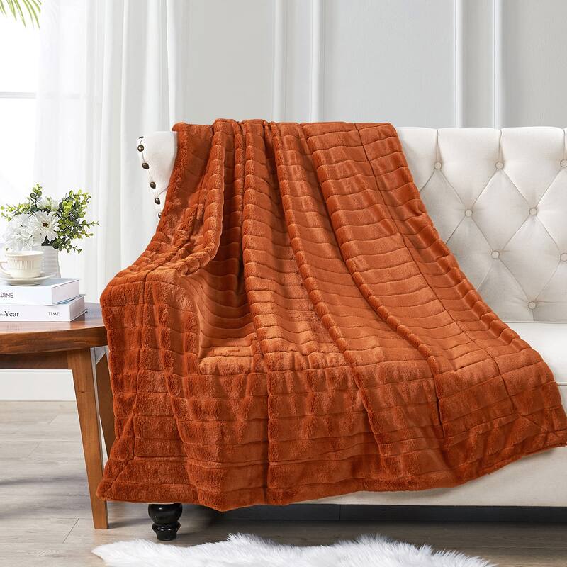 Solid Color SuperMink FauxFur Throw - 50" x 60" - Umber