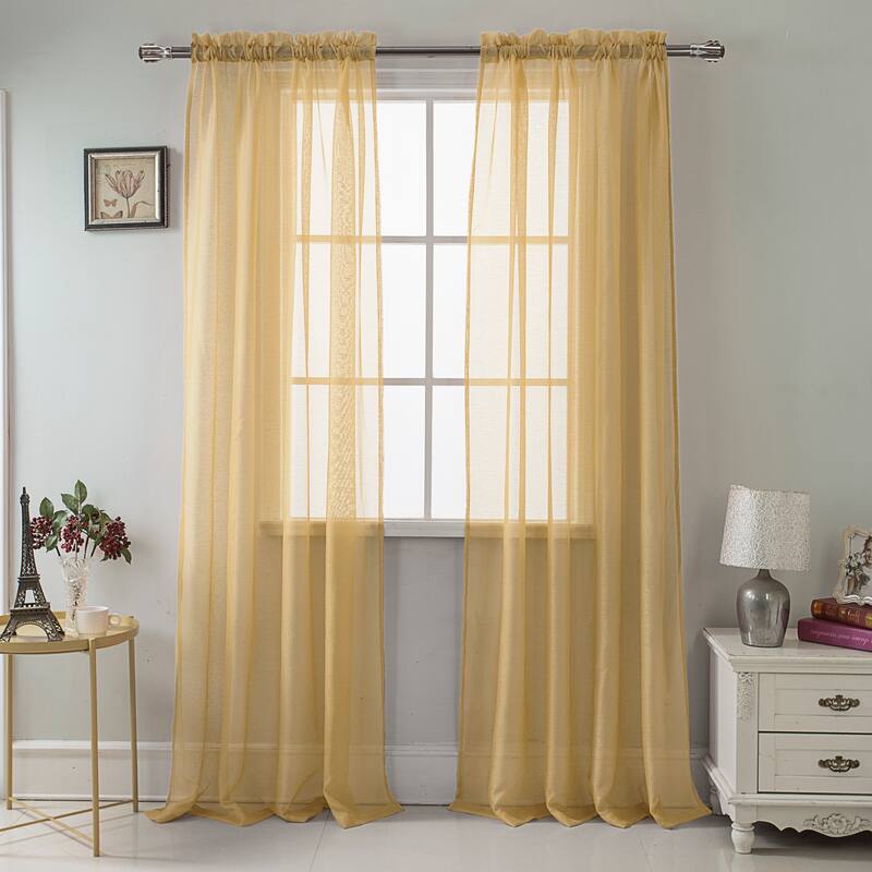 RT Designer Collection Celine Sheer 84 or 90-inch Rod Pocket Curtain Panel - 54" x 90" - Coffee