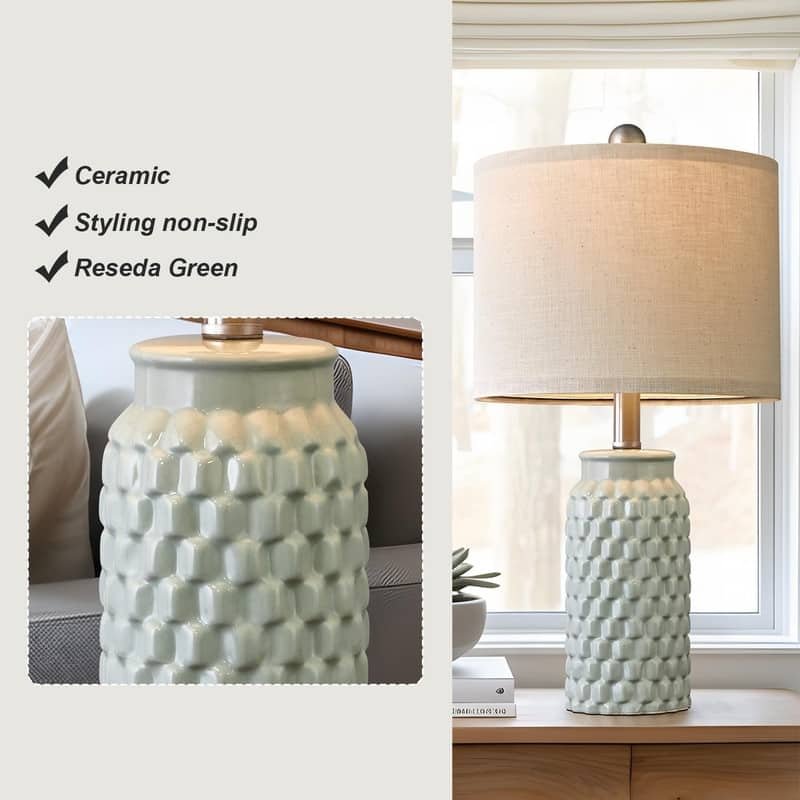 Modern Ceramic Bedside Lamp Set of 2 for Bedroom Decor Farmhouse