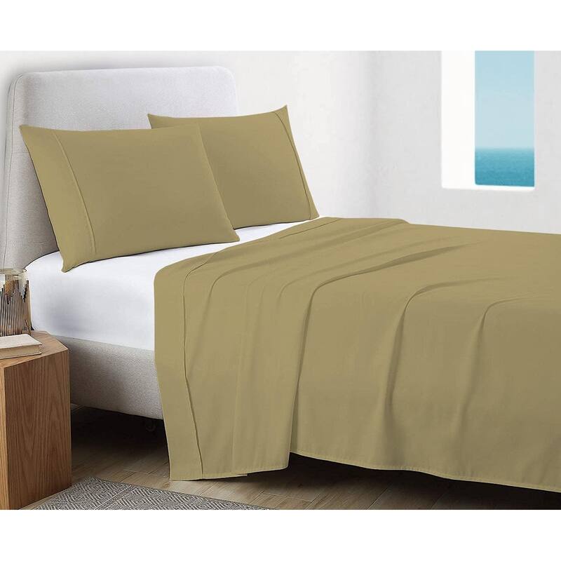 GOTS Certified 300TC Organic Cotton Sateen Wrinkle Resistant Flat Sheets - Sand - Queen