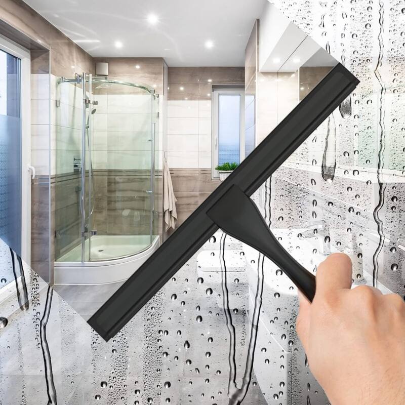 Multi-function Stainless Steel Shower Squeegee with 2 Adhesive Hooks, 10 Inch