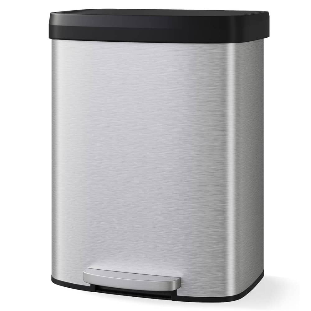 16 Gal Step-on Stainless Steel Trash Can with Soft-Close Lid for Home, Kitchen, Office