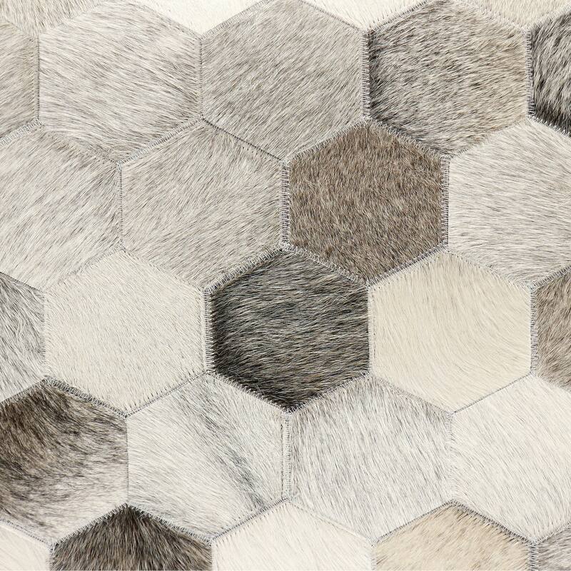 Pasargad Home Galaxy Cowhide Ottoman 18", Silver/Grey