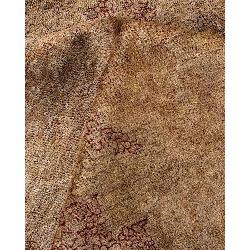 Overton Hand Knotted Wool Vintage Inspired Modern Contemporary Overdyed Brown Area Rug - 9' 1" x 12' 4"