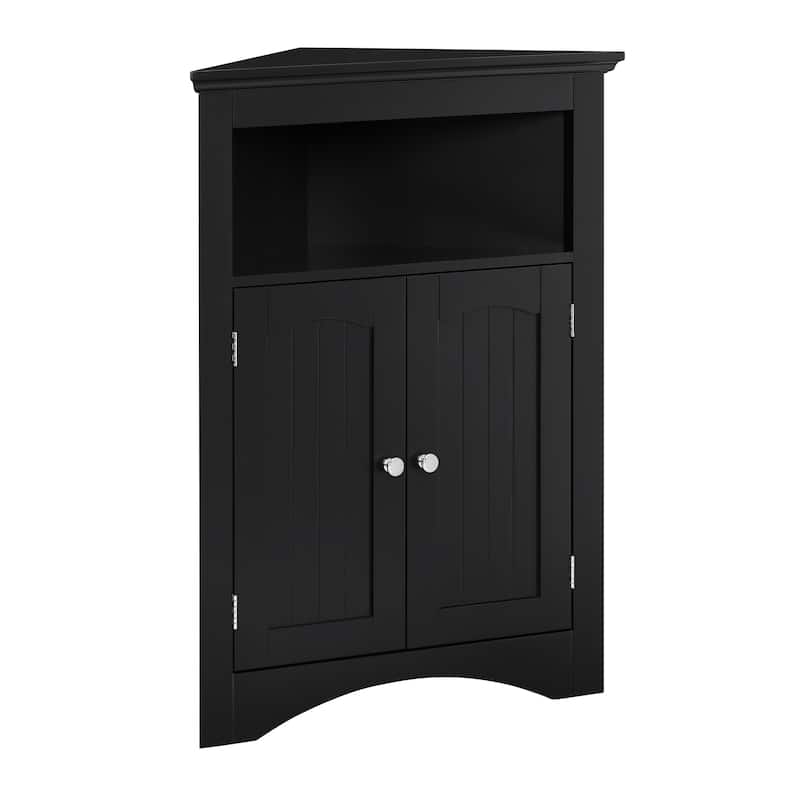 Roomfitters Corner Storage Cabinet with Doors and Open Shelf, Free Standing Sideboard Cabinet for Bathroom, Kitchen, or Entryway