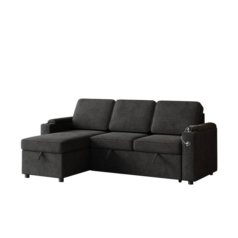 85.8" Fabric 3-Seat Sleeper Sofa with Storage & USB Charging Ports