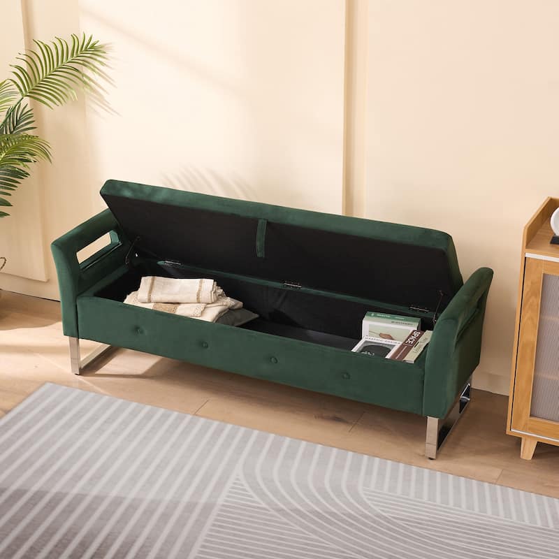 67.91"Wide Velvet Storage Soft Bench with Armrests