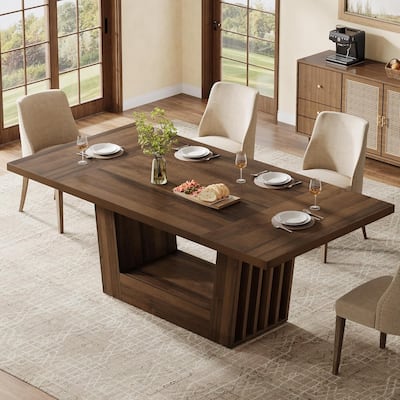 63 Inches Dining Table for 4-6 People, Farmhouse Kitchen Table with Sturdy Base for Dining Room