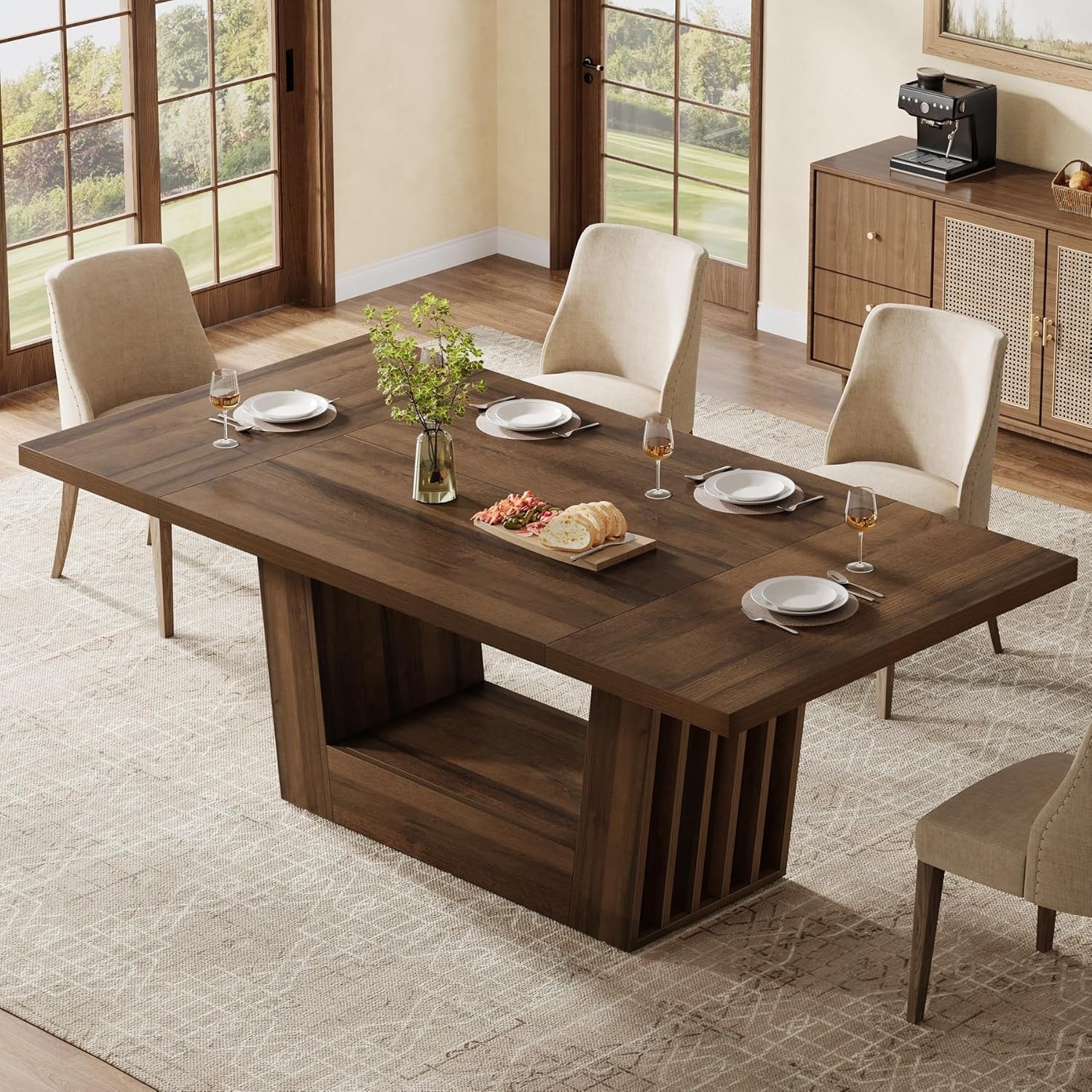 63 Inches Dining Table for 4-6 People, Farmhouse Kitchen Table with Sturdy Base for Dining Room - 62.99" L × 31.49" W × 29.52" H