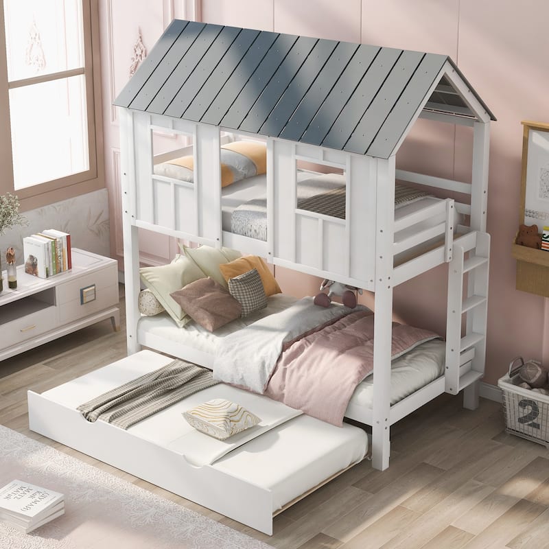 Charming Twin Size Bunk Bed with Special Design for Fun and Comfort - White and Gray - Twin