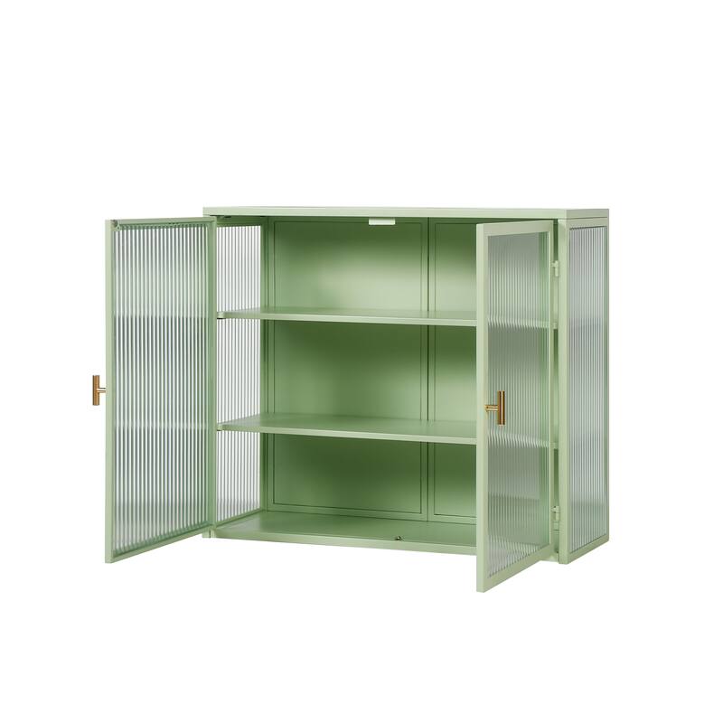 27.56" Glass Doors Modern 2-door Wall Cabinet with Featuring 3-tier Storage