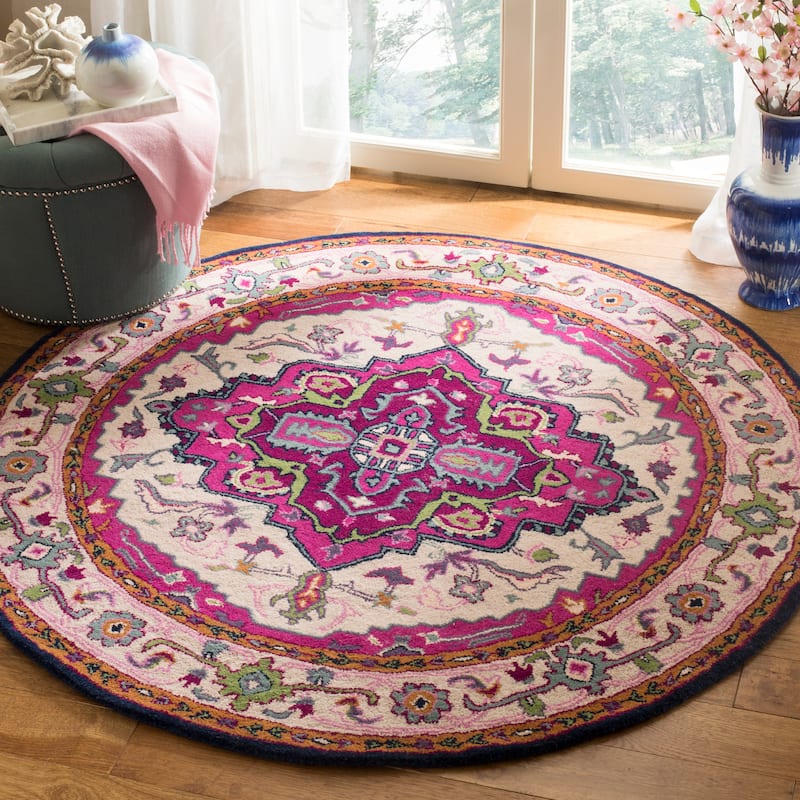 SAFAVIEH Handmade Bellagio Mayuko Modern Oriental Wool Rug - 5' Round - Ivory/Pink