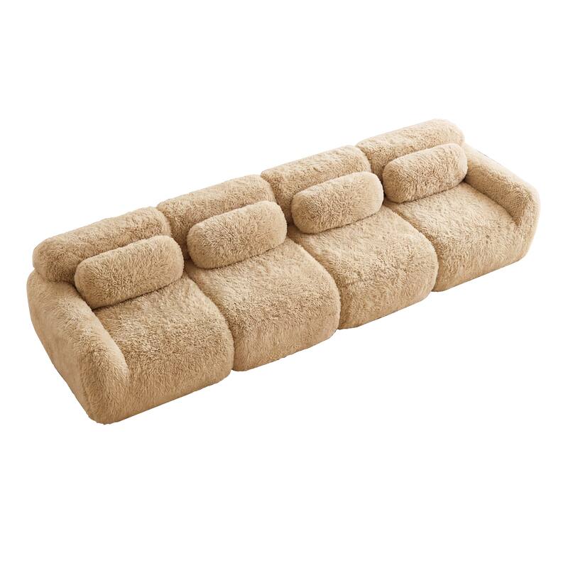 Homy Casa Light Khaki Modular Sectional Sofa, Soft Plush Fabric Cloud Couch with Anti-Slip Base & Decorative Pillows