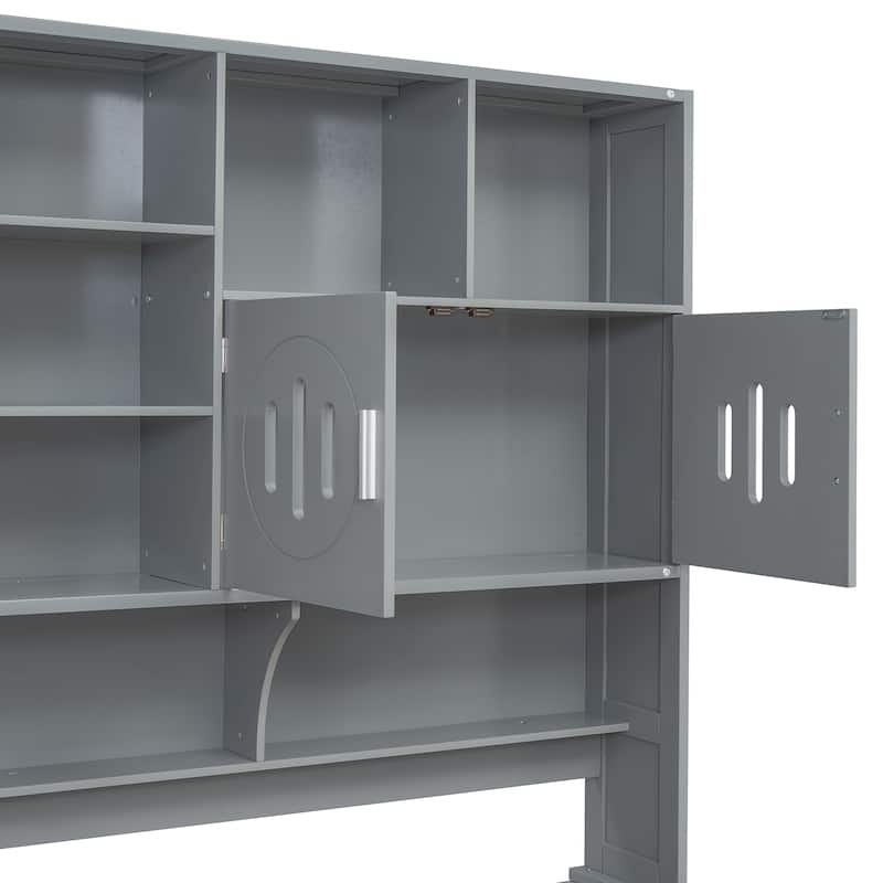 Gray Full Size Wooden Daybed with 2 Drawers, All-in-One Cabinet and Shelf for Bedroom