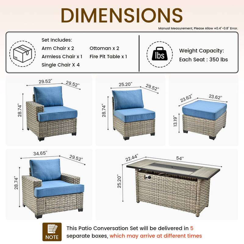 HOOOWOOO 10-piece Outdoor Wicker Wide Arm Patio Furniture Set with Fire Pit