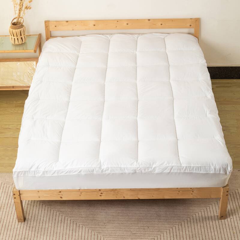 Mattress Pad, Cooling Cotton Pillow Top Cover Quilted Elastic Fitted Protector, 18-Inch-Deep Pocket - White