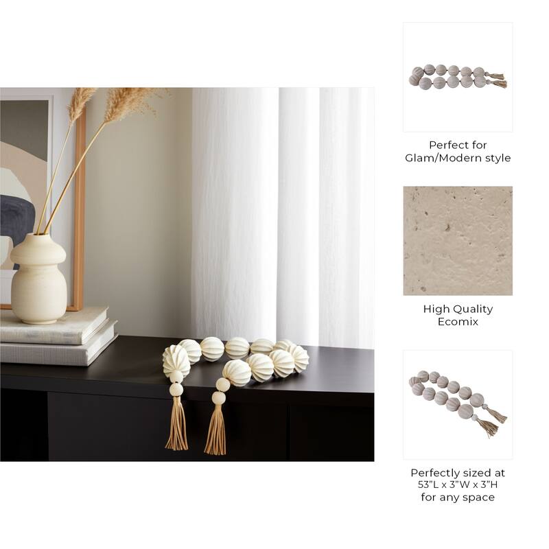 Bead Strand with Leather Tassel Accents - 53" x 3" x 3"