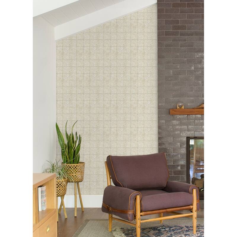 NuWallpaper Cream Provincial Tile Peel and Stick Wallpaper