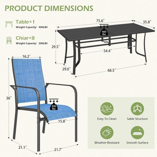 dimension image slide 10 of 33, Patio Dining Set, Outdoor Dining Table and Chairs Set with Textilene Chairs, Adjustable Umbrella Hole for Garden, Backyard