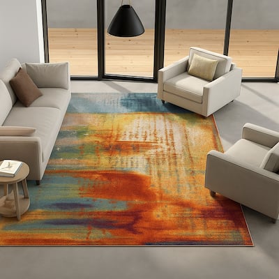Domani Rustic Blues Distressed Sunset Area Rug