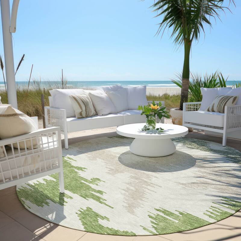 Machine Washable Indoor/ Outdoor Chantille Modern Boho Rug - Green - 8' x 8'