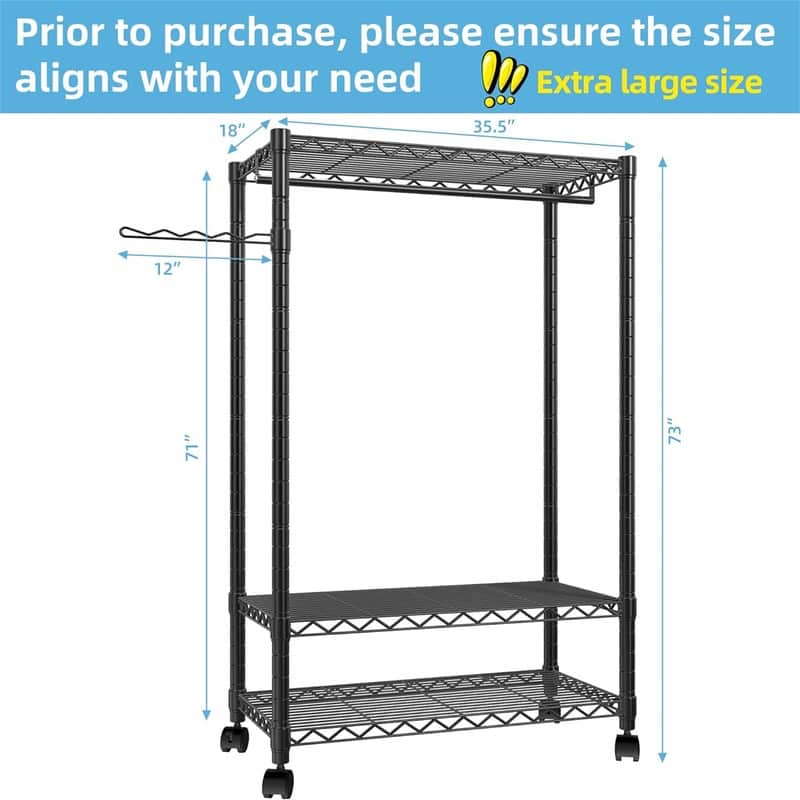 Portable Closet Wardrobe with 3 Adjustable - 35.5"D x 18"W x 71"H