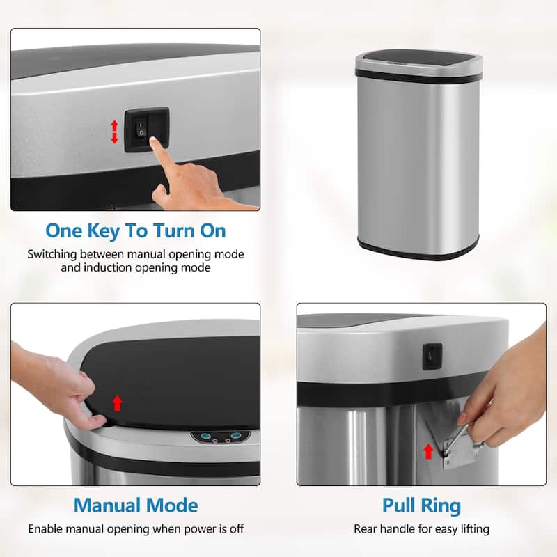 Motion Sensor 13 Gallon 50 Liter Stainless Steel Odorless Slim Trash Can by Furniture of America