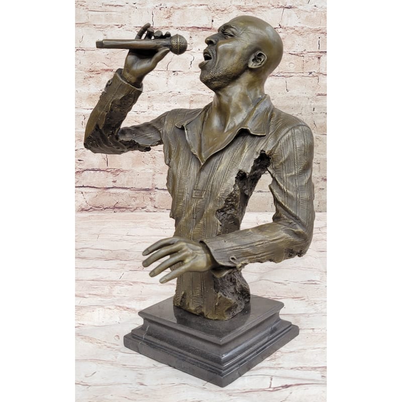 African American Black Singer Bronze Metal Bust Statue Sculpture On Marble Base