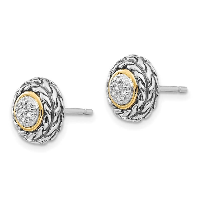 Curata 925 Sterling Silver Polished Prong set Post Earrings With 14k Diamond Earrings - 9x9mm Wide