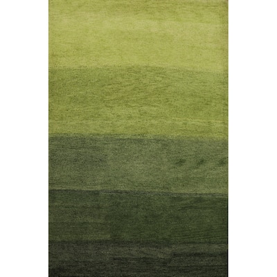 Hand Knotted Oriental 100% Wool Carpet Modern Stripe Green Gabbeh Area Rug - 6' 7'' X 4' 11''